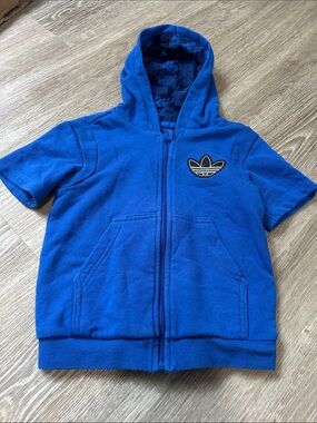 adidas Royal Blue Short-Sleeve Zip Hoodie with Trefoil